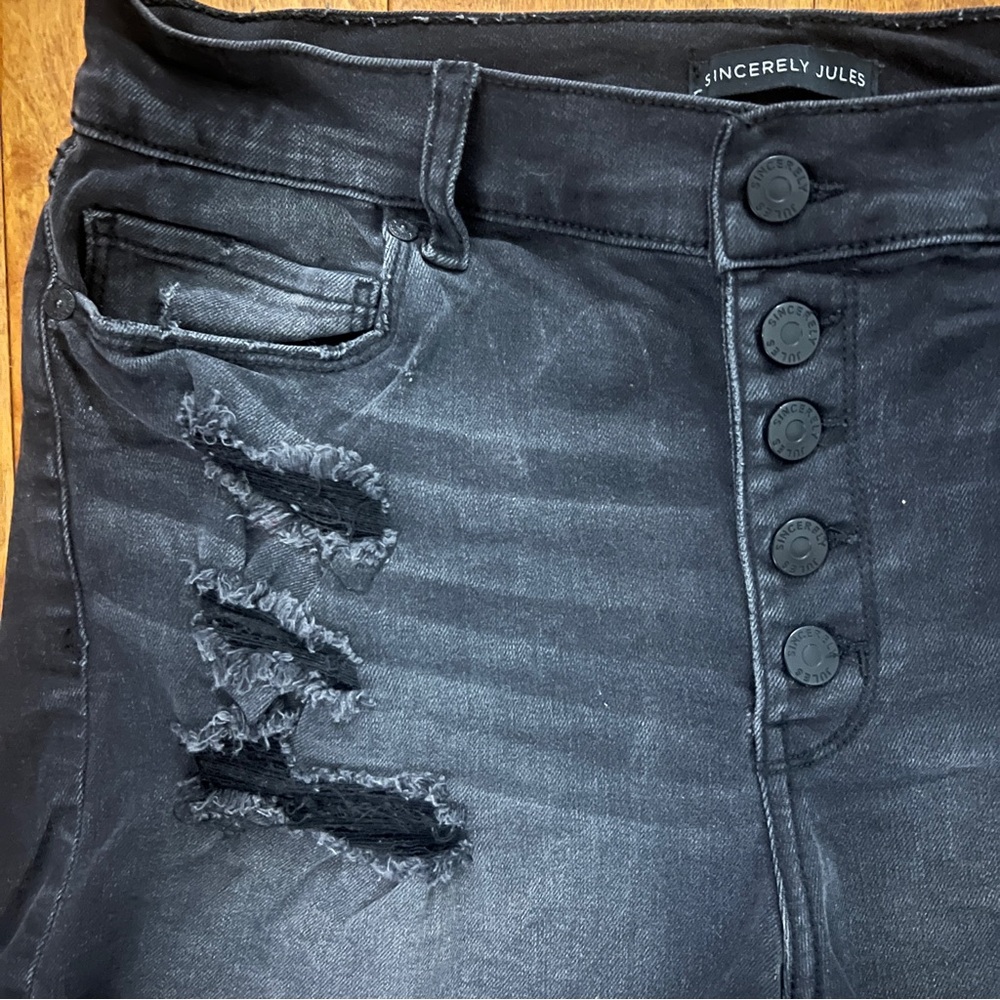 Sincerely Jules Distressed Jean Shorts Size 9 Black Whimsygoth 90’s Casual - Picture 4 of 8
